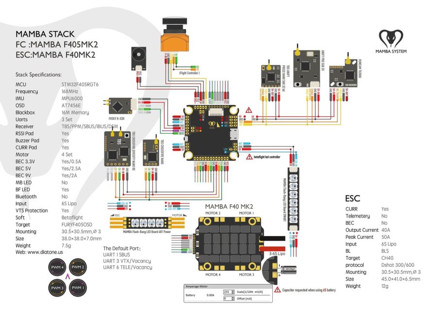 mamba f405 mk2 f40 4 6s flight controller stack electronic system diatone innovations official Robotonbd