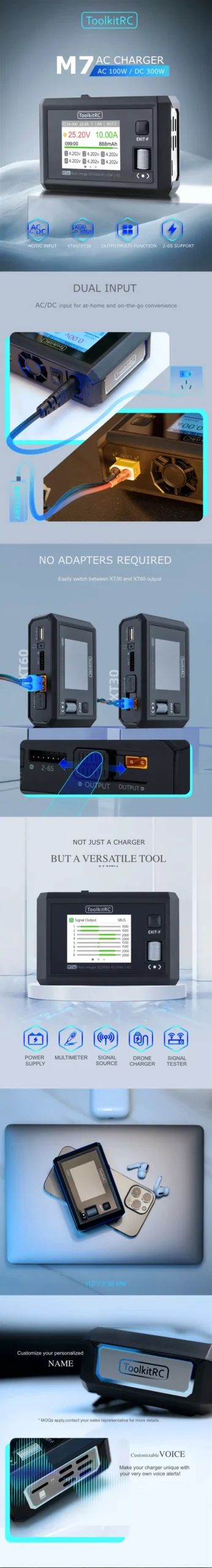 ToolkitRC M7 AC Charger AC100W DC300W infographic scaled Robotonbd